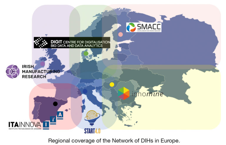 Regional coverage of the DIHs Network in Europe.